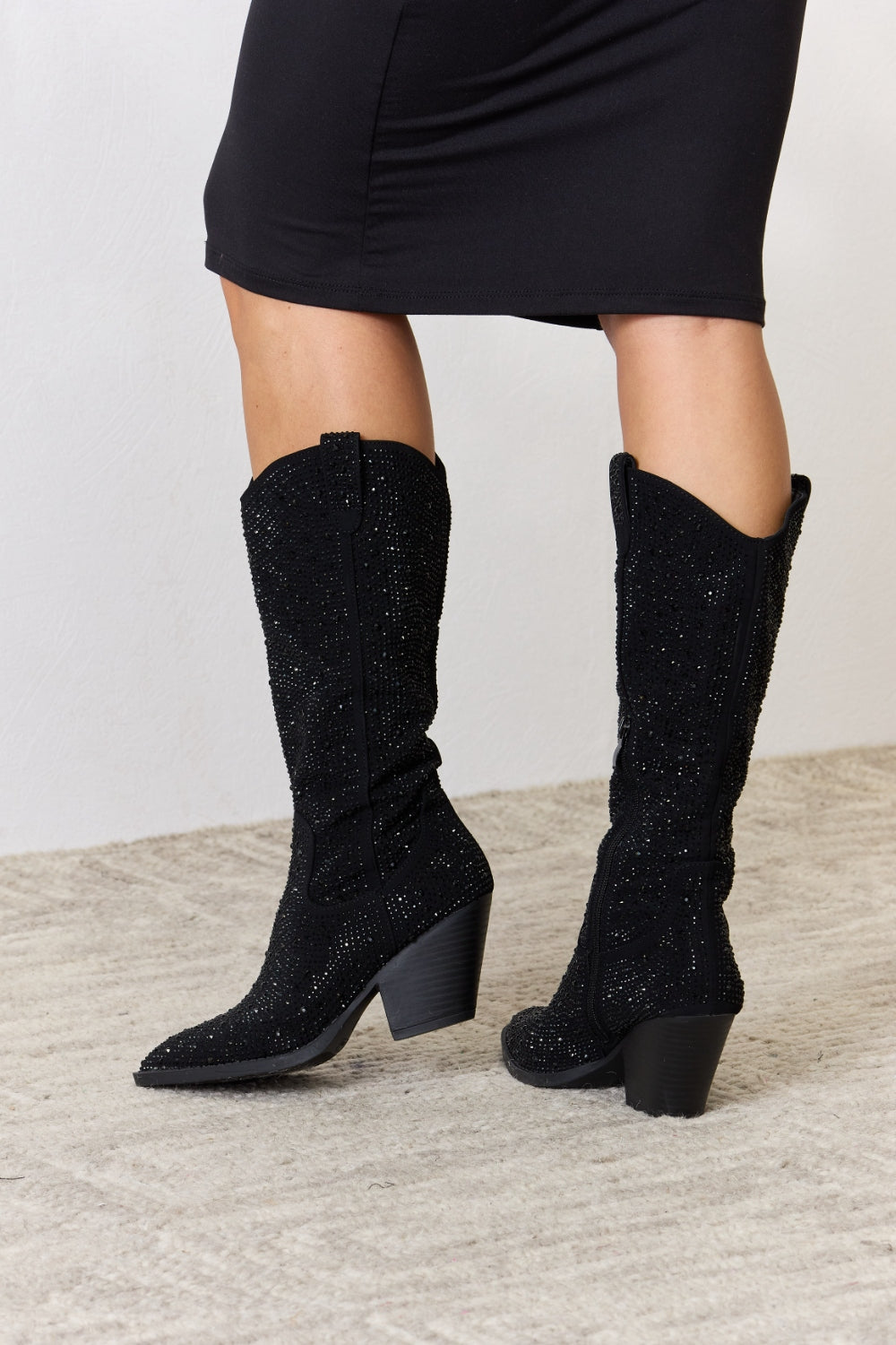 Forever Link Rhinestone Knee High Cowboy Boots Trendsi