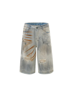 Sneakerhill Punk High Street Dirty Ripped Denim Jorts SP2407182JO2