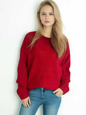 Round Neck Dropped Shoulder Long Sleeve Sweater Trendsi