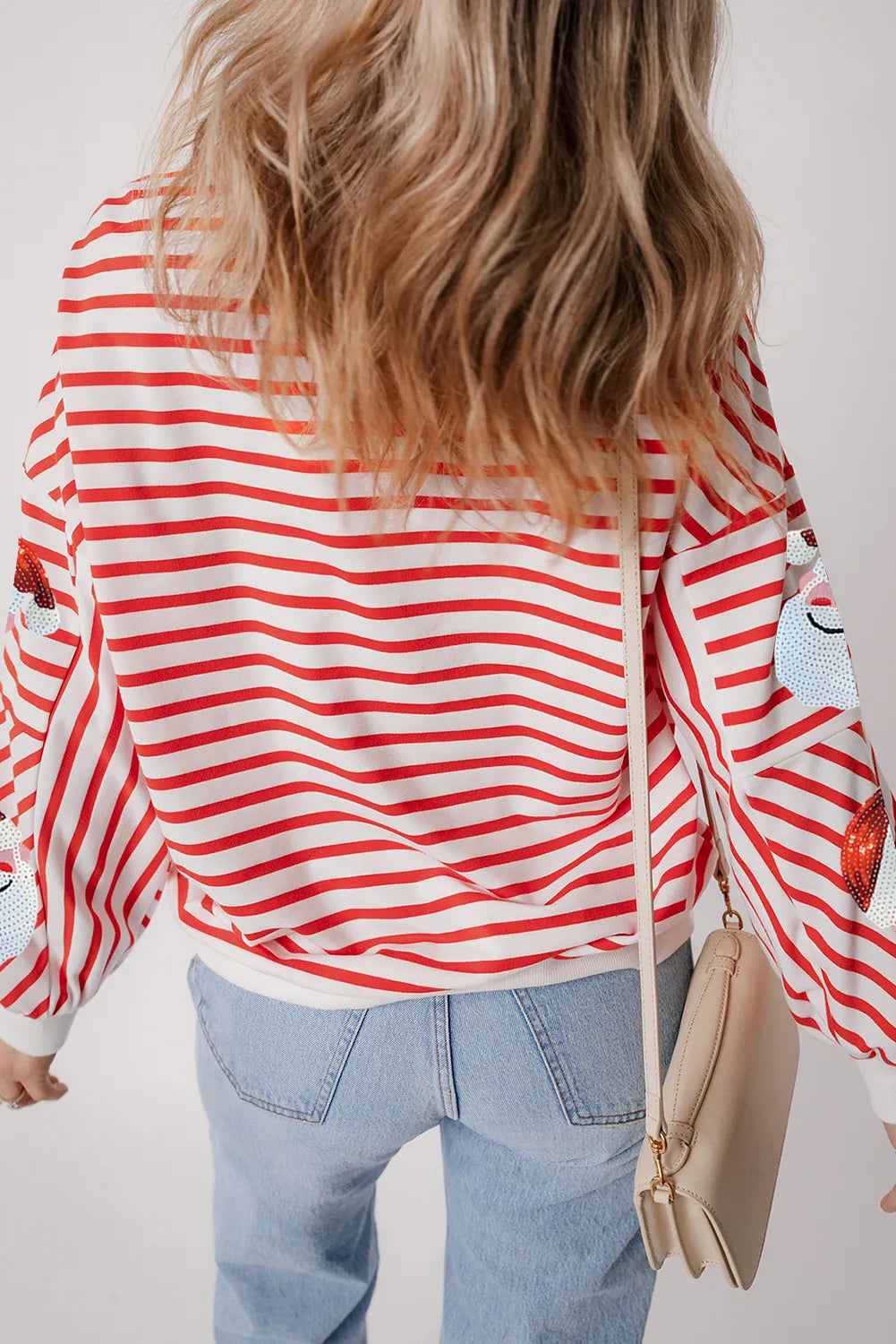 Sequin Santa Striped Round Neck Long Sleeve Sweatshirt Trendsi