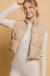 Love Tree Zip Up Turtleneck Cropped Vest Coat Trendsi