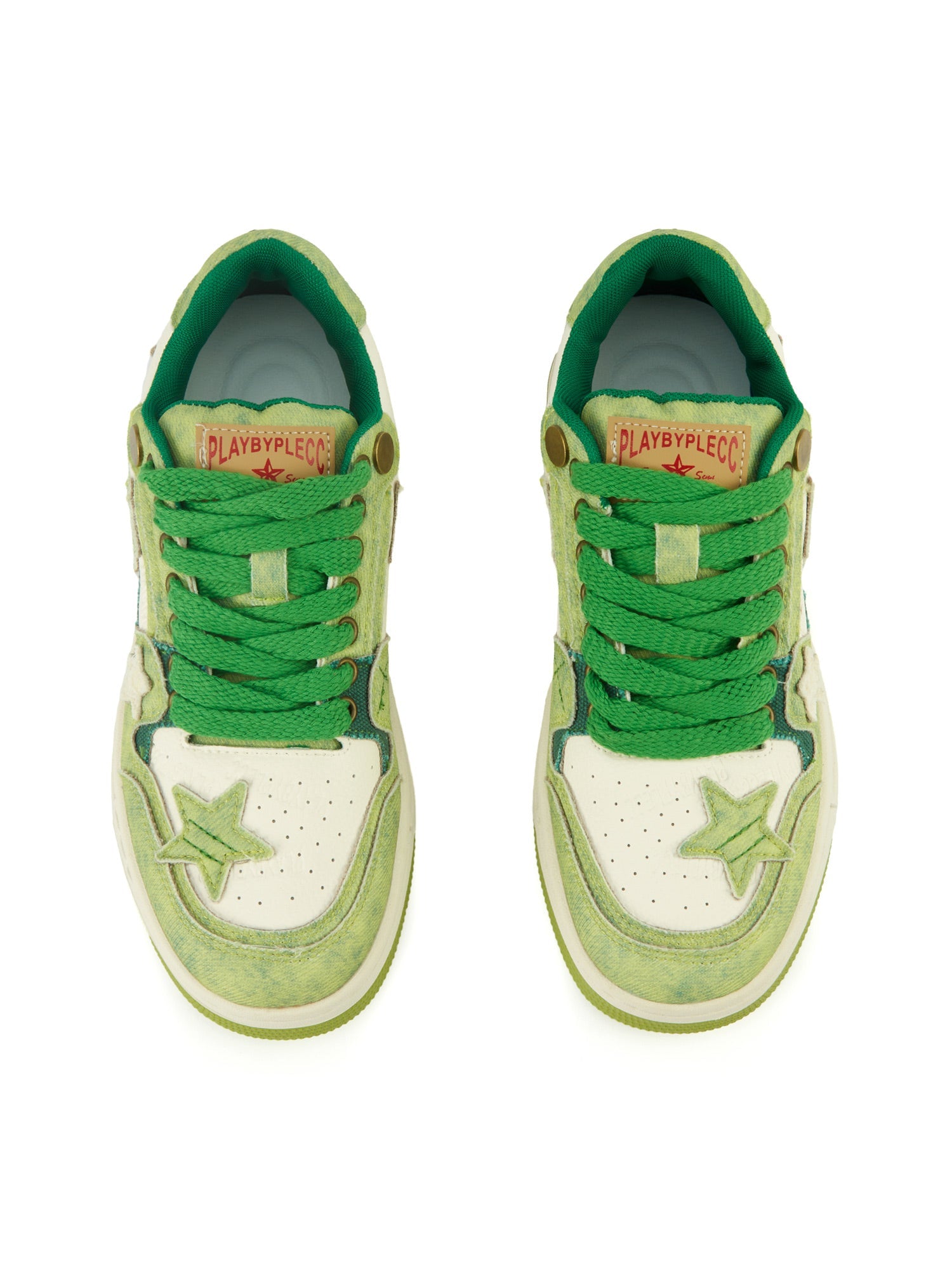 Avocado Green Star Chunky Sneakers - sneakerhillcom