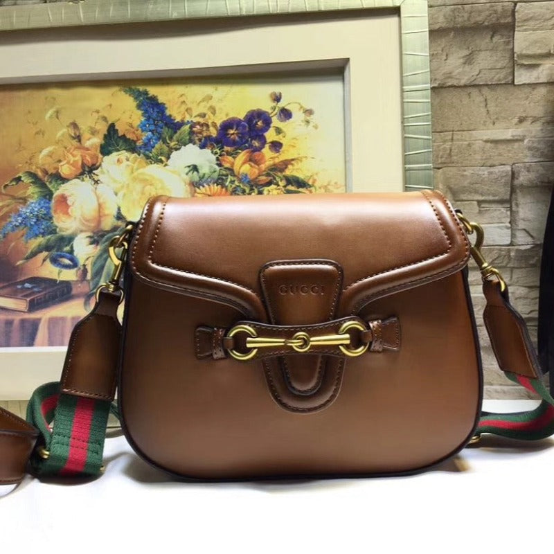 Sneakerhill - Lady Web Saddle Leather Bag Brown - sneakerhillcom