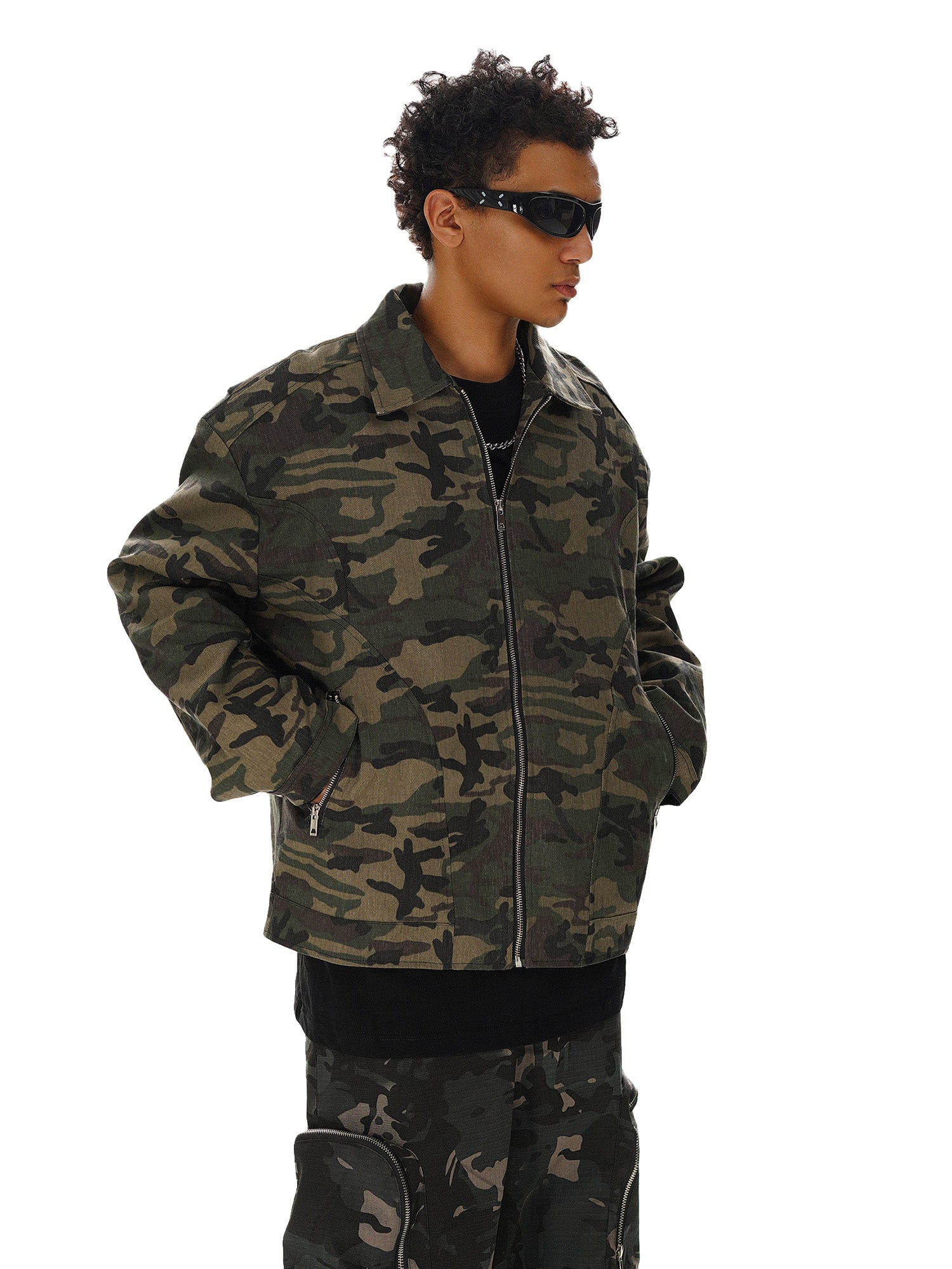 Sneakerhill Hip-hop Shoulder Pad Camouflage Washed Jacket - sneakerhillcom