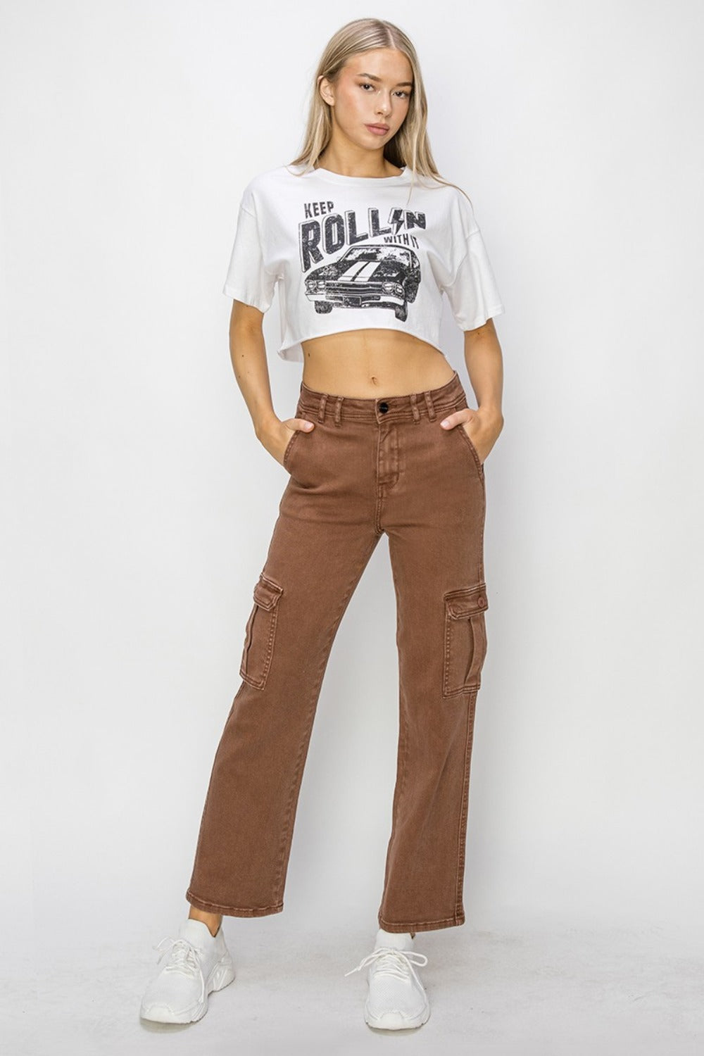 Risen Full Size High Rise Cargo Jeans Trendsi