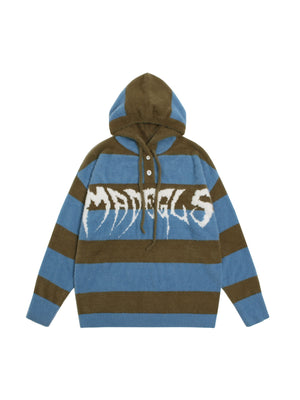 Sneakerhill Jacquard Knit hooded Striped Sweater