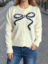 Bow Button Down Round Neck Cardigan Trendsi