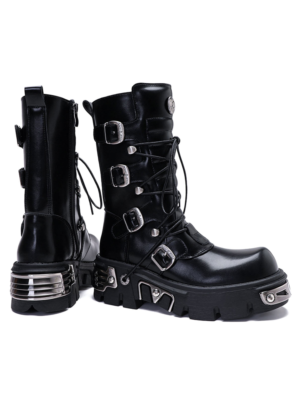 Sneakerhill Metal Punk Style Workwear Platform Boots - 2199