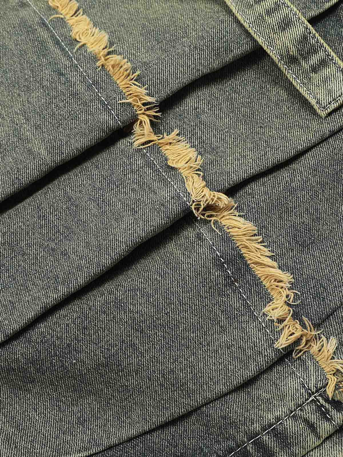 Sneakerhill Distressed Raw Edge Baggy Jeans - sneakerhillcom