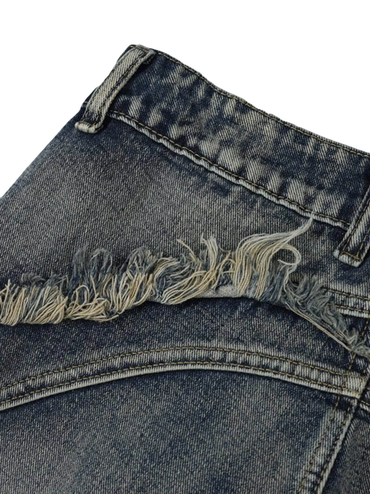 Sneakerhill Washed Side Pocket Raw Edge Baggy Jeans - sneakerhillcom