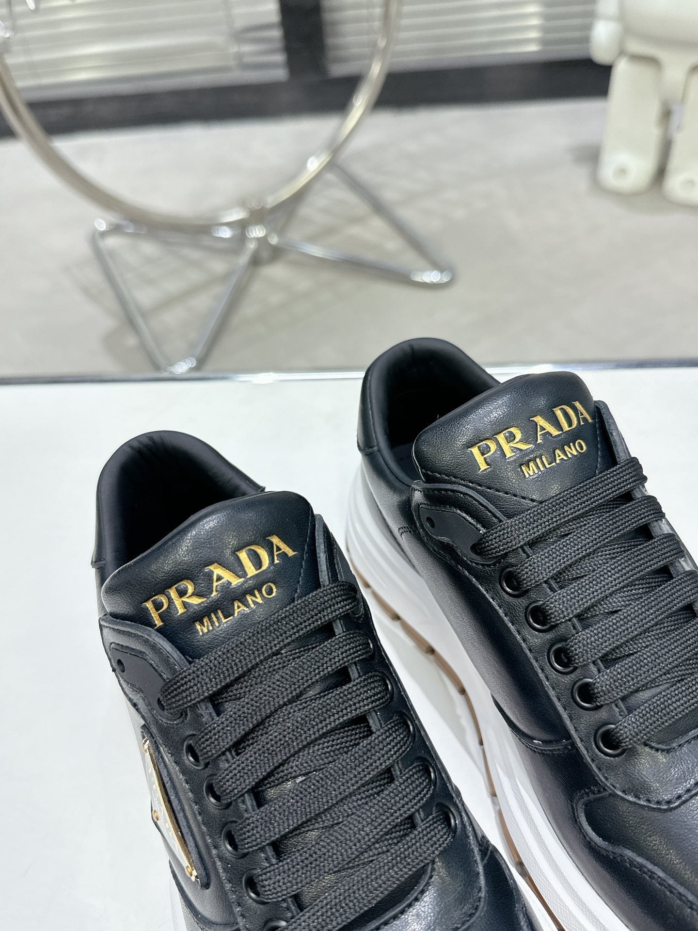 PRD Triangle Logo Leather Black Sneakers -047 - sneakerhillcom