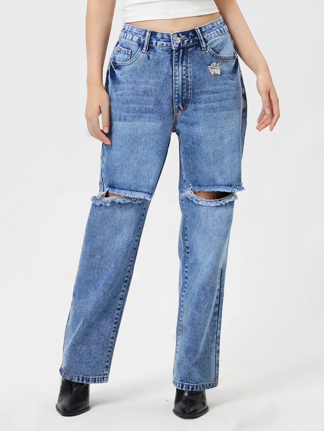 Distressed Jeans with Pockets Trendsi