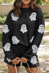 Glitter Ghost Round Neck Long Sleeve Top and Shorts Set Trendsi