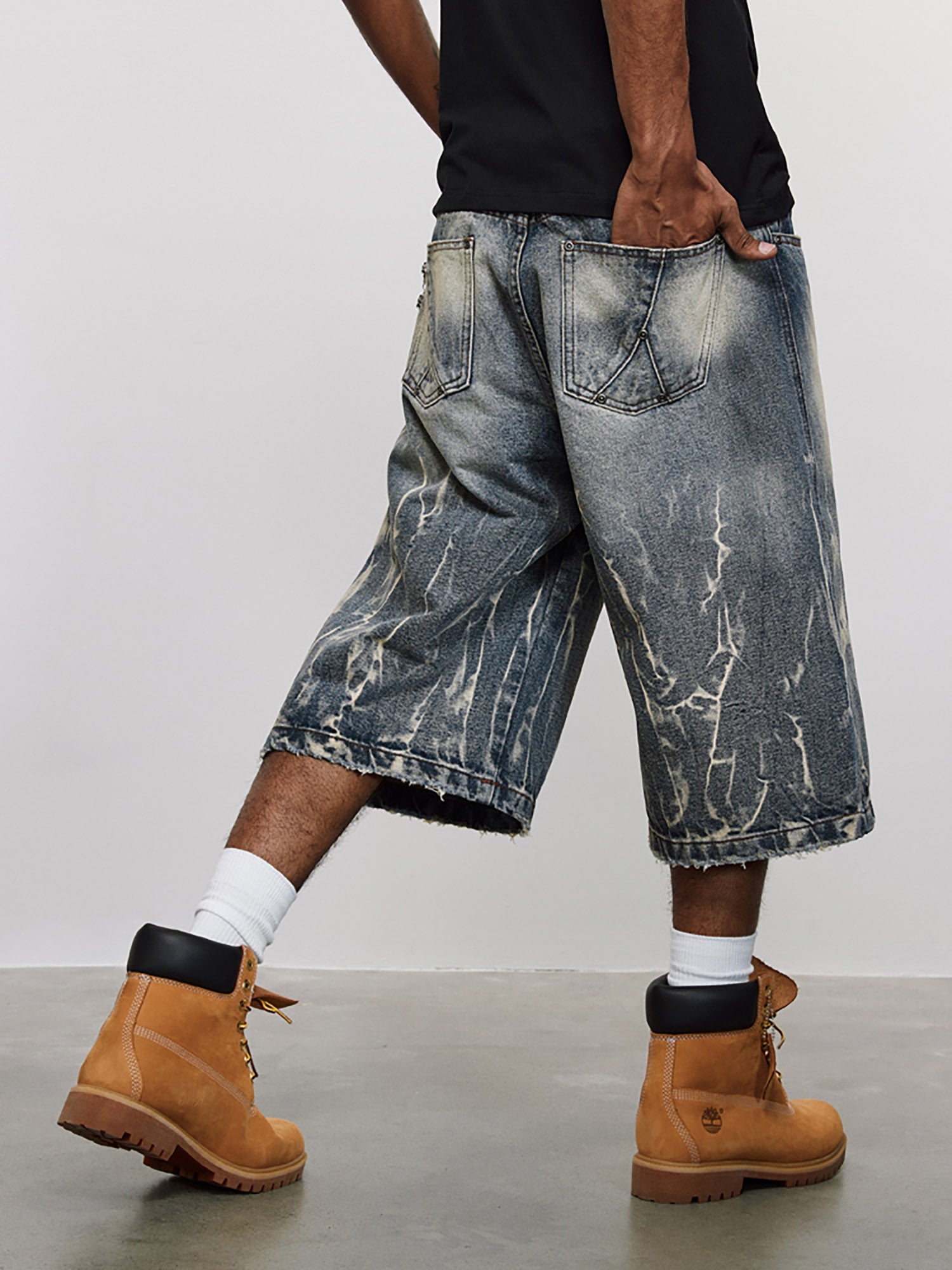 Sneakerhill Lightning Pattern Denim Hip-hop Jorts