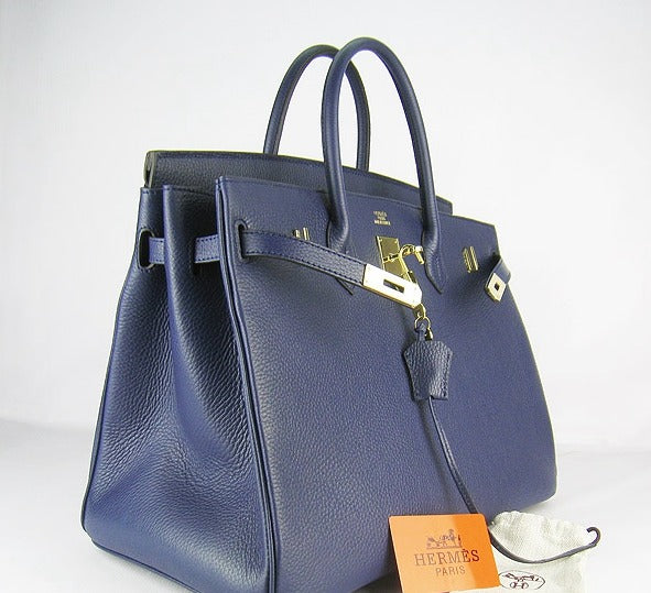 Hermes Birkin 35cm Togo Leather Handbags 6099 Dark Blue Golden - sneakerlandnet