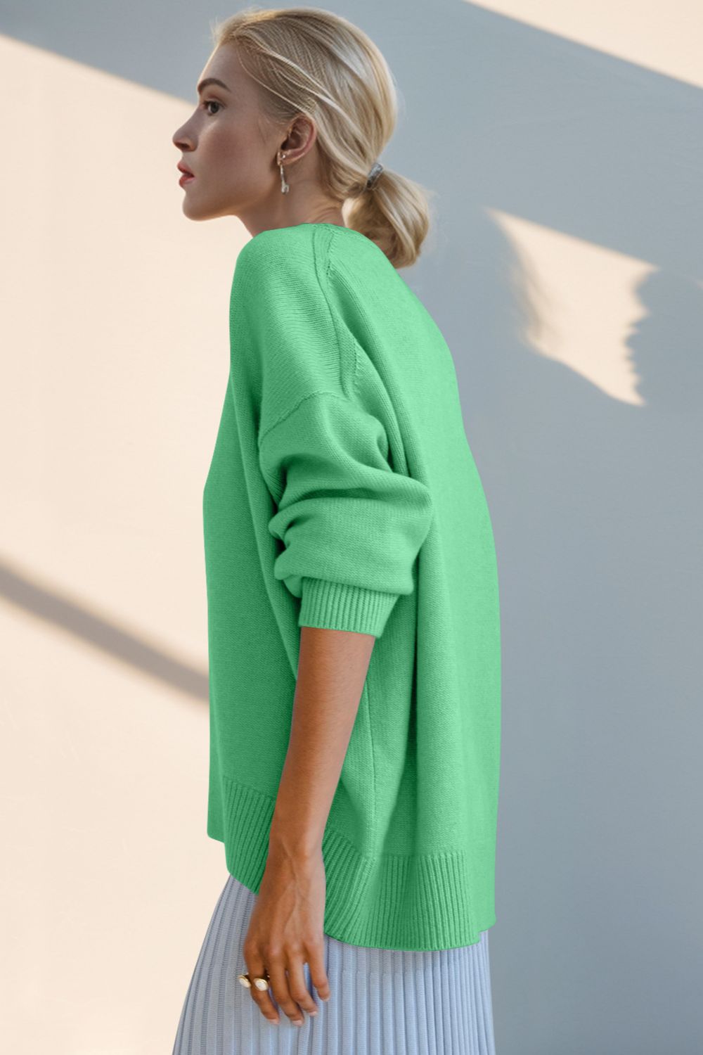 Basic Bae Round Neck Dropped Shoulder Sweater Trendsi