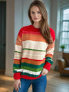 Contrast Striped Round Neck Long Sleeve Sweater Trendsi