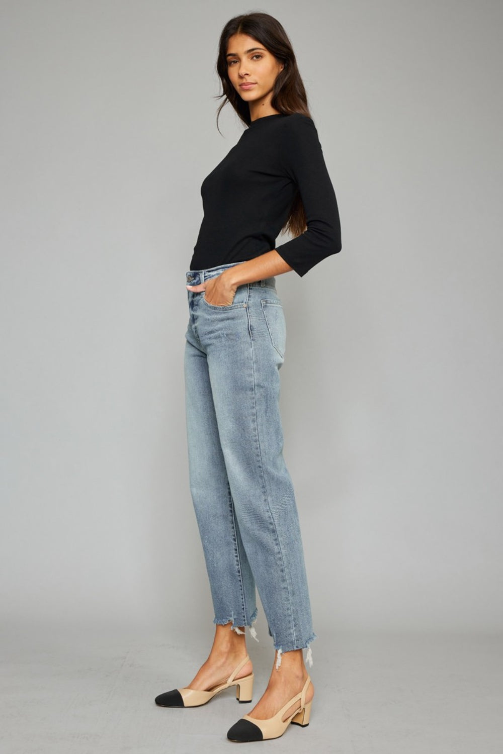 Kancan High Waist Raw Hem Cropped Wide Leg Jeans Trendsi