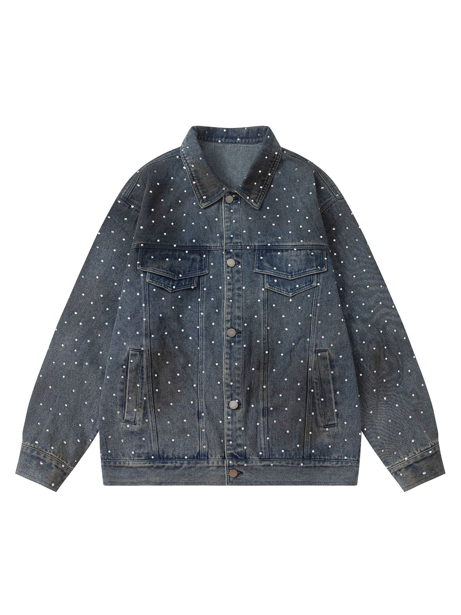 Sneakerhill Hip-hop Beaded Washed Denim Jacket - sneakerhillcom