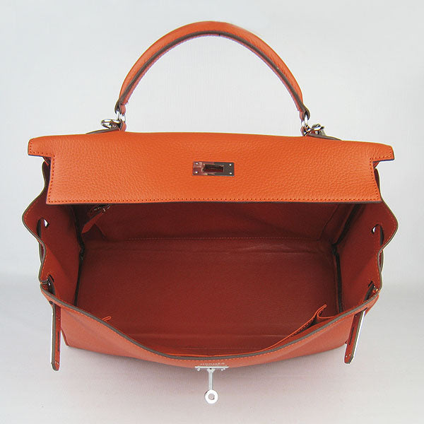 Kelly 35cm Togo Leather Handbag Orange/Silver Kilta bags