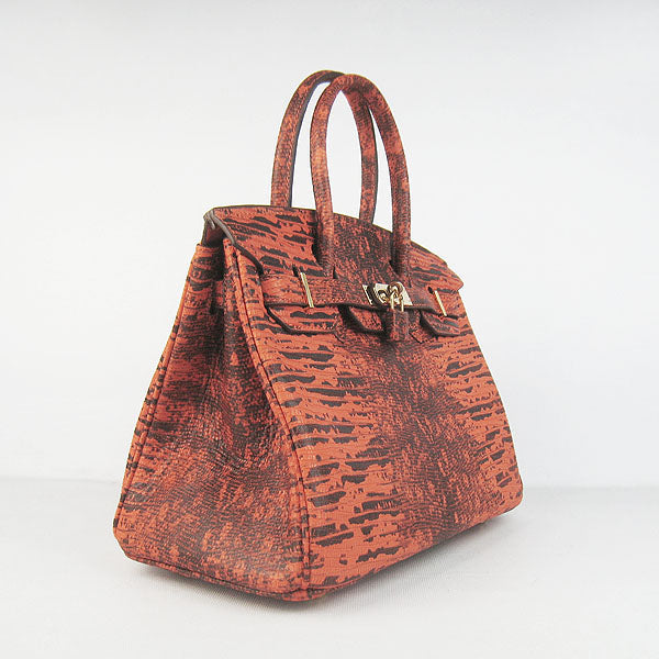 Birkin 30cm Lizard Pattern Handbag 6088 Orange/Golden - sneakerlandnet