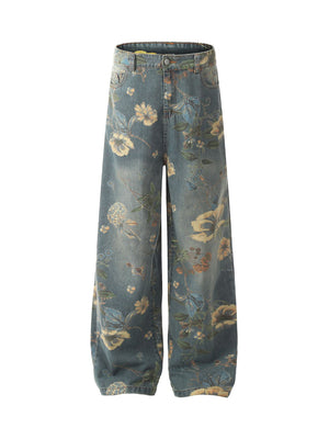 Sneakerhill Street Washed Floral Baggy Jeans - sneakerhillcom