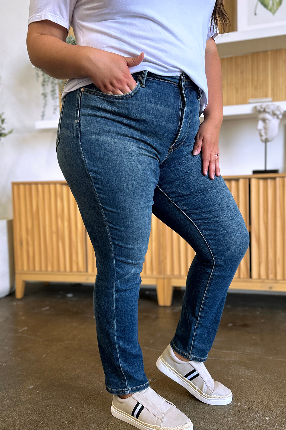 Judy Blue Full Size Tummy Control High Waist Slim Jeans Trendsi