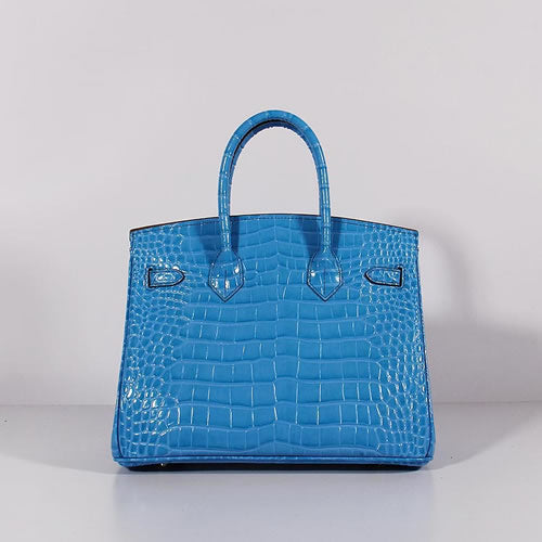 Birkin 30cm Crocodile Leather Bag With Strap Blue Gold - sneakerlandnet