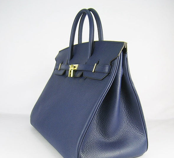 Hermes Birkin 35cm Togo Leather Handbags 6099 Dark Blue Golden - sneakerlandnet