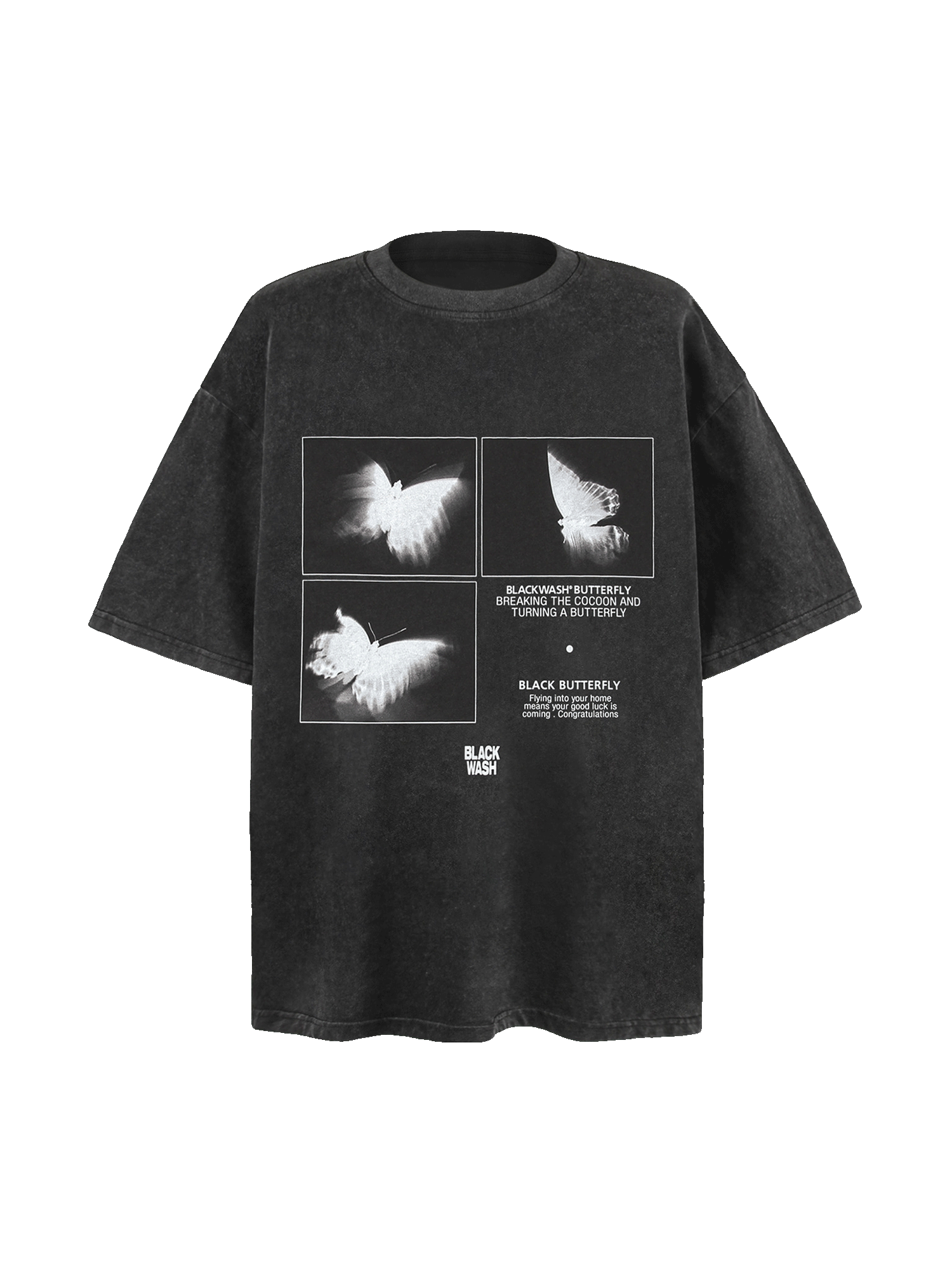 Sneakerhill Washed Shadow Butterfly Street Rap T-Shirt SP240704SRDG