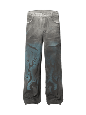 Sneakerhill Street Hip-Hop Dragon Washed Jeans - sneakerhillcom