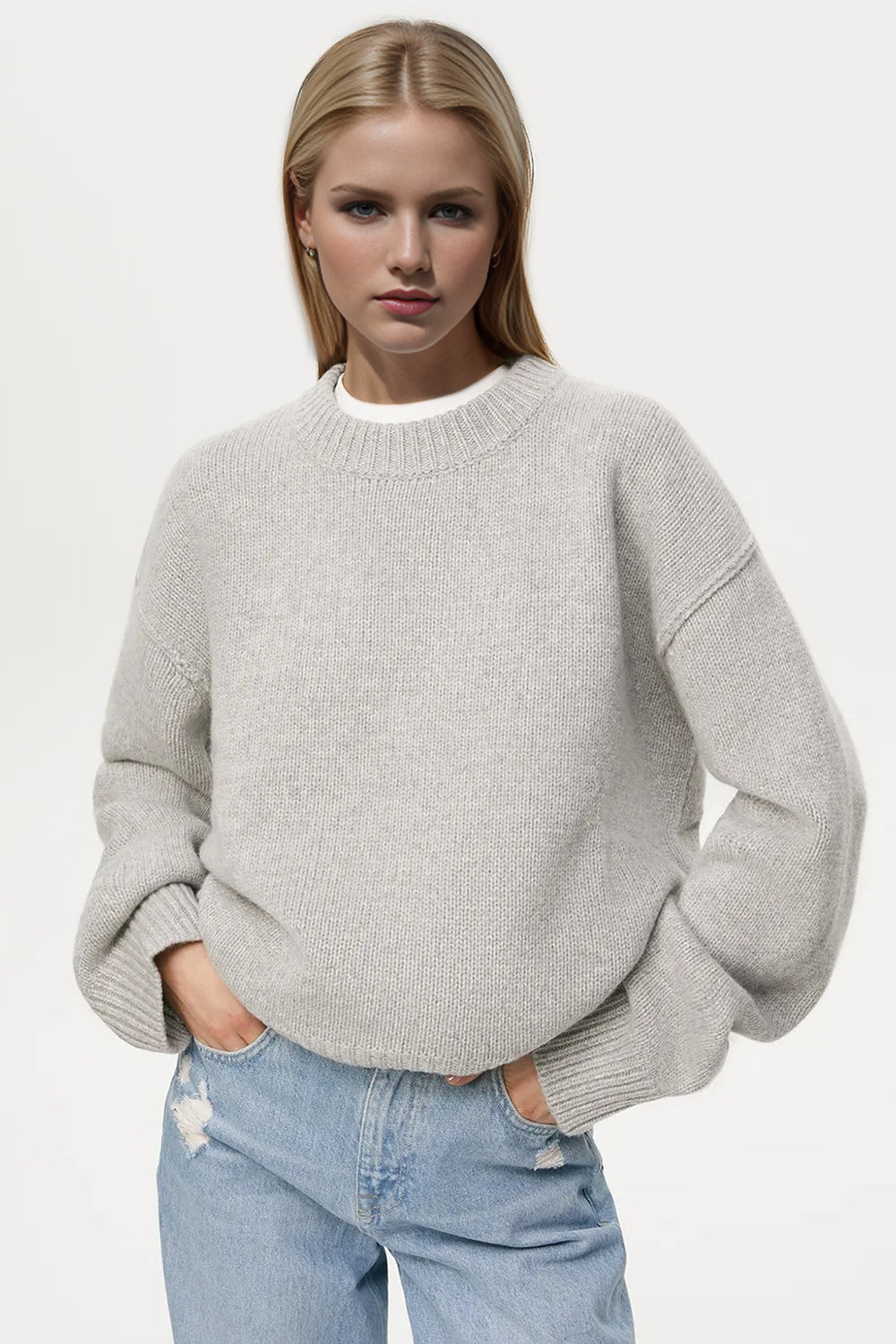 Basic Bae Round Neck Dropped Shoulder Sweater Trendsi