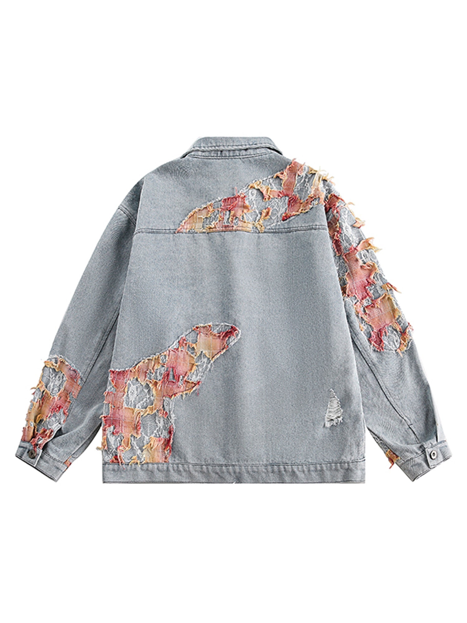 Sneakerhill American Street Style Lace Patchwork Denim Jacket - sneakerhillcom