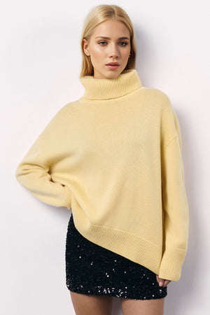 Basic Bae Turtleneck Long Sleeve Dropped Shoulder Sweater Trendsi