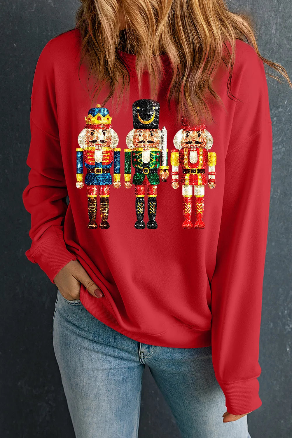 Nutcracker Round Neck Long Sleeve Sweatshirt Trendsi