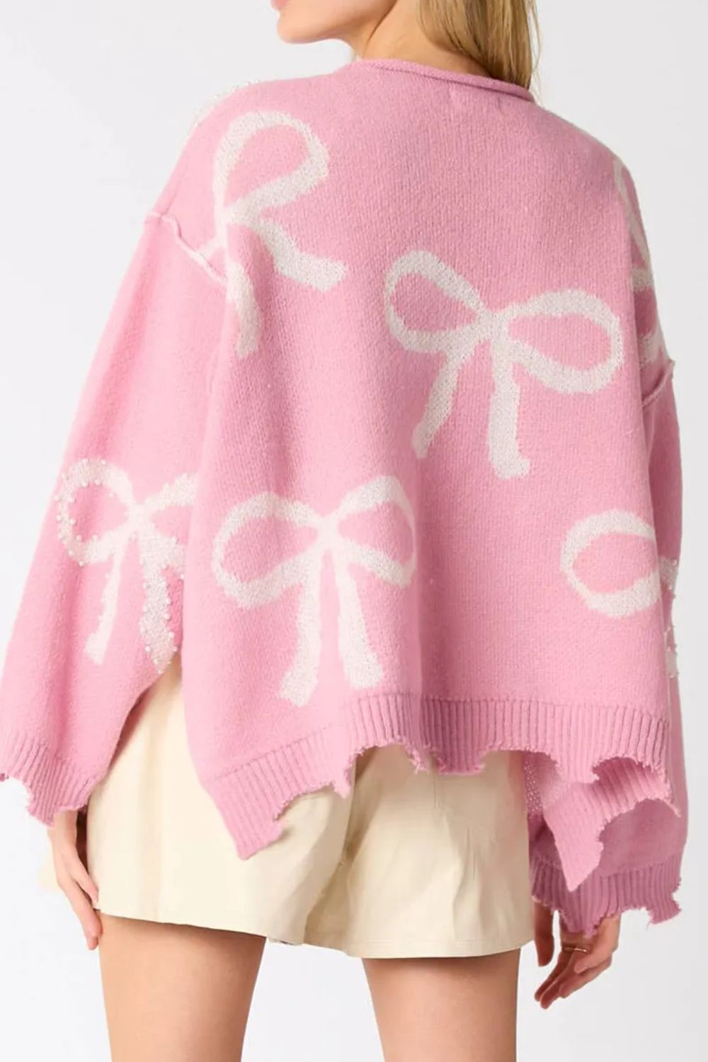 Pearl Detail Bow Round Neck Long Sleeve Sweater Trendsi