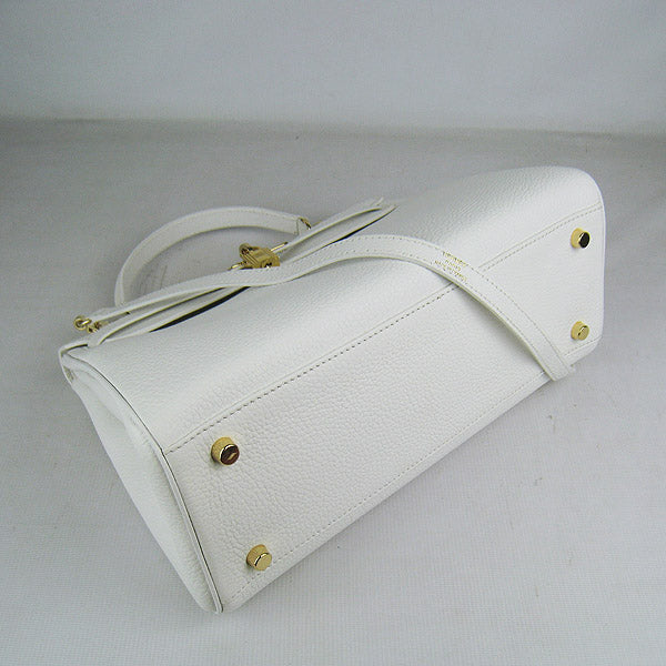 HMS Kelly 32cm Togo Leather Handbag 6108 White Golden Kilta bags