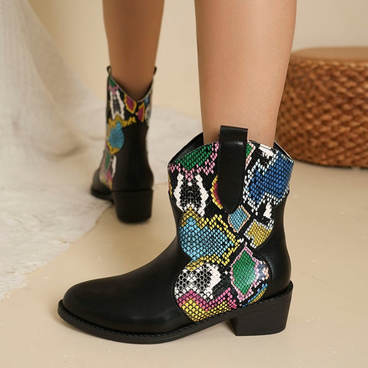 PU Leather Color Block Boots Trendsi