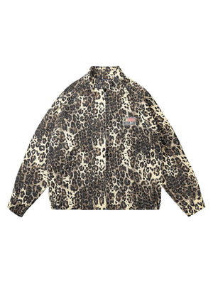 Sneakerhill Retro Leopard Printed Denim Jacket - sneakerhillcom