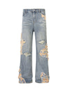 Sneakerhill Vintage Lace Patchwork Baggy Jeans - sneakerhillcom