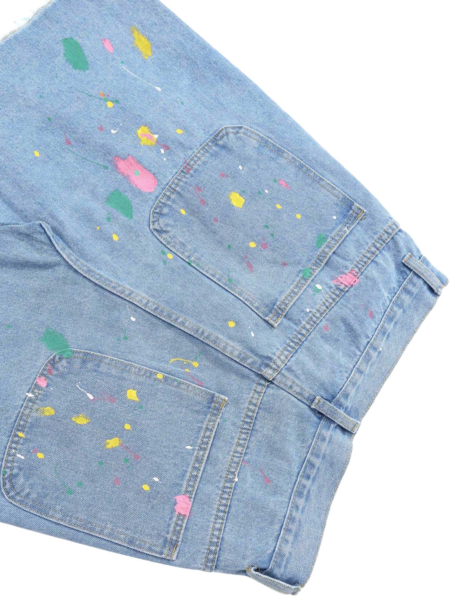 Street Patch Flower Embroidered Cat Whiskers Denim Shorts- 2032