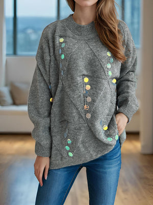 Sequin Mock Neck Long Sleeve Sweater Trendsi