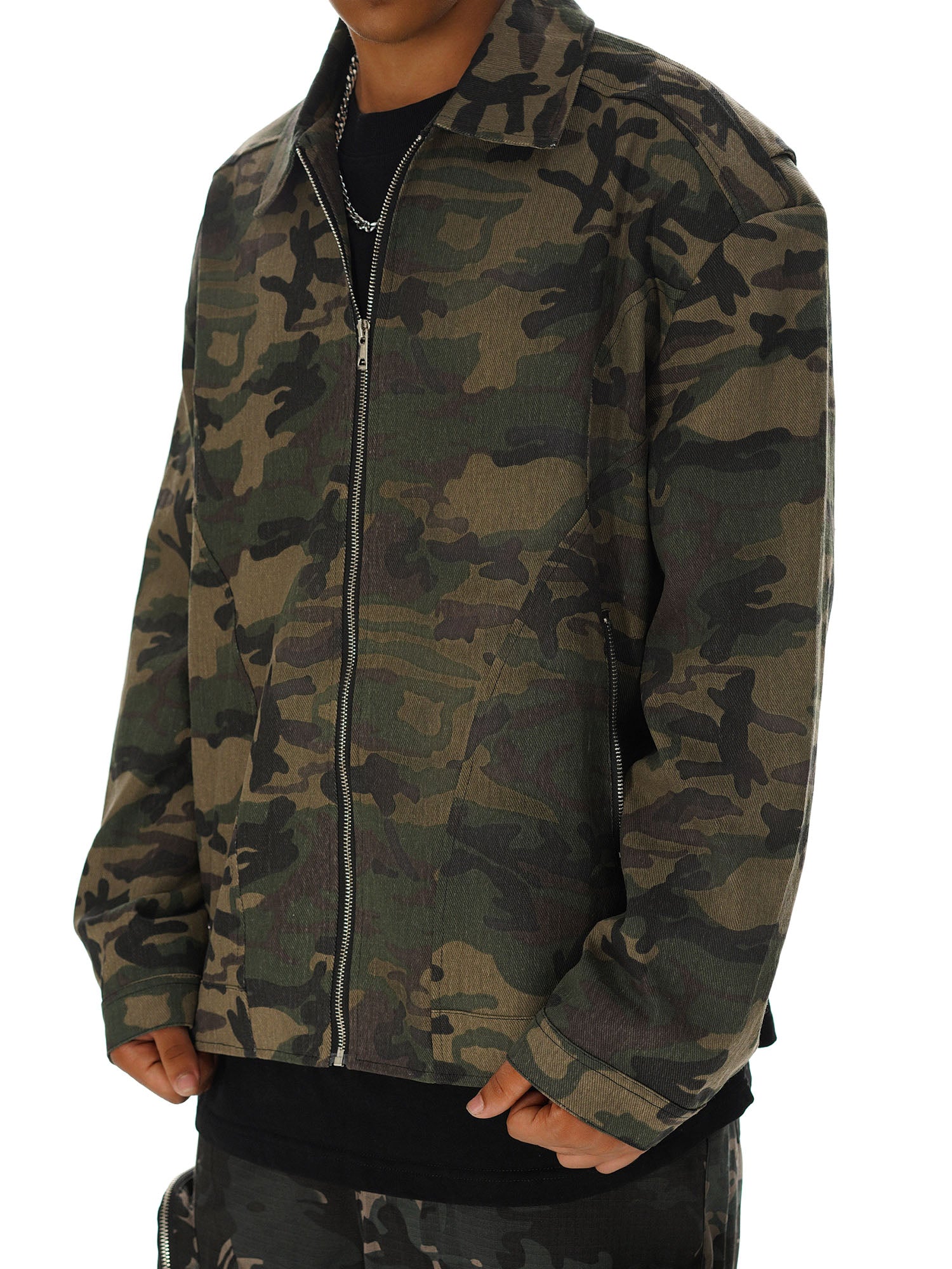 Sneakerhill Hip-hop Shoulder Pad Camouflage Washed Jacket - sneakerhillcom