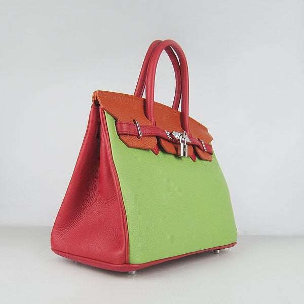 Birkin 30cm Togo Leather Handbags Red/Orange/Green Silver Kilta bags