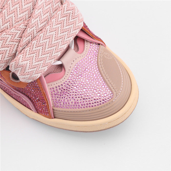 Premium Women New Leather Curb Sneakers Pink - sneakerhillcom