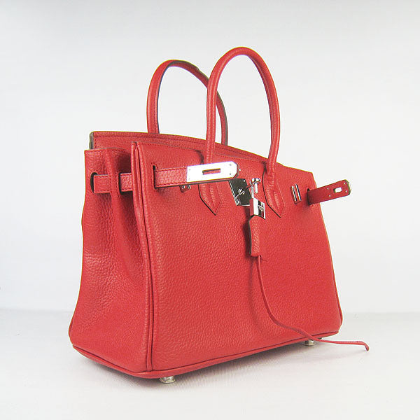 Birkin 30cm Togo Leather Handbags Red Silver Kilta bags