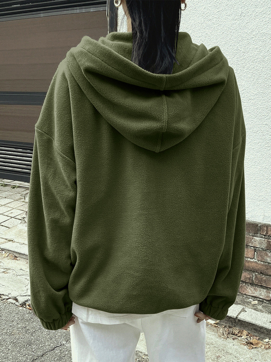 Mountain Quarter Zip Long Sleeve Hoodie Trendsi