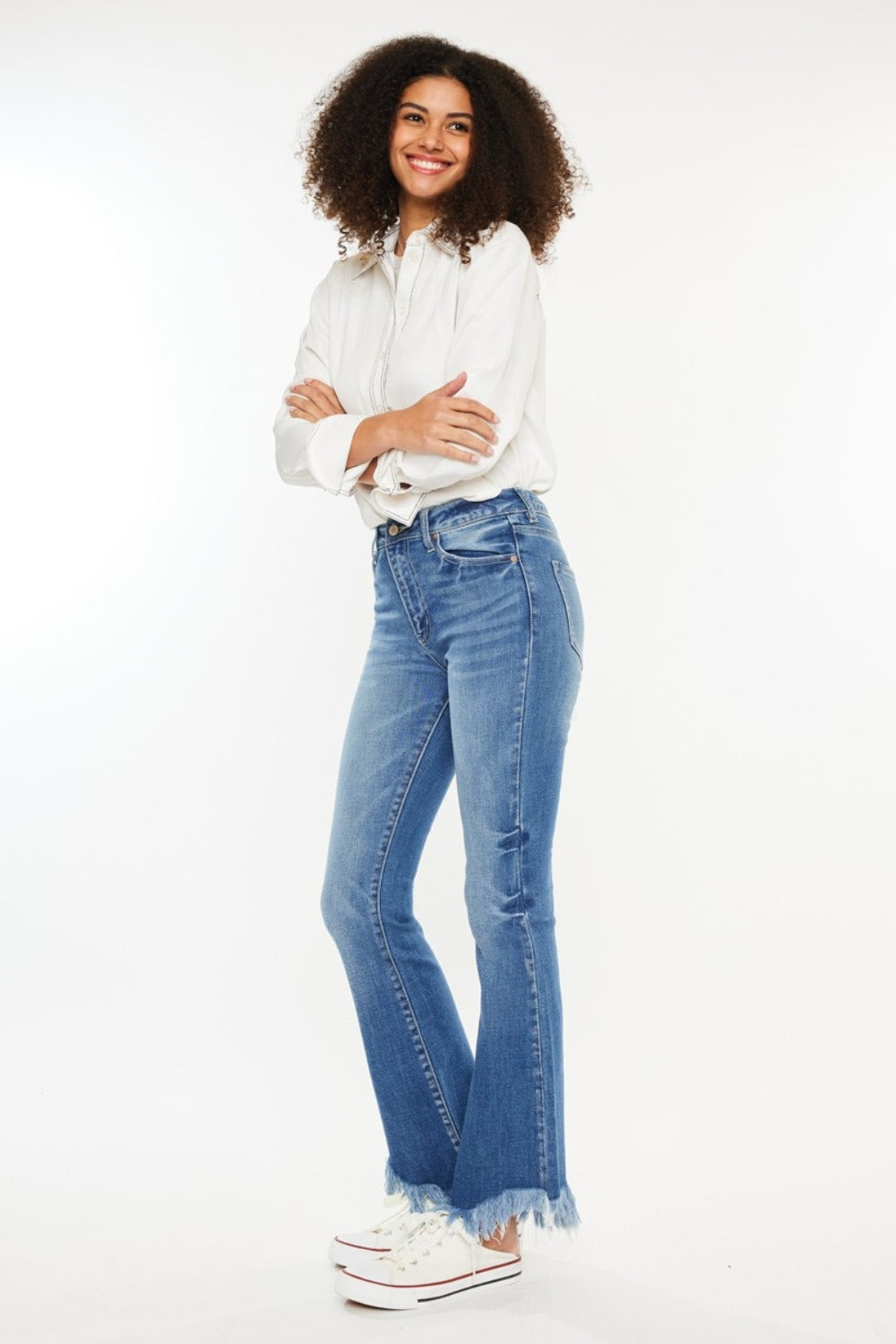 Kancan High Rise Frayed Hem Jeans Trendsi