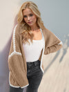 Double Take Contrast Open Front Dropped Shoulder Cardigan Trendsi