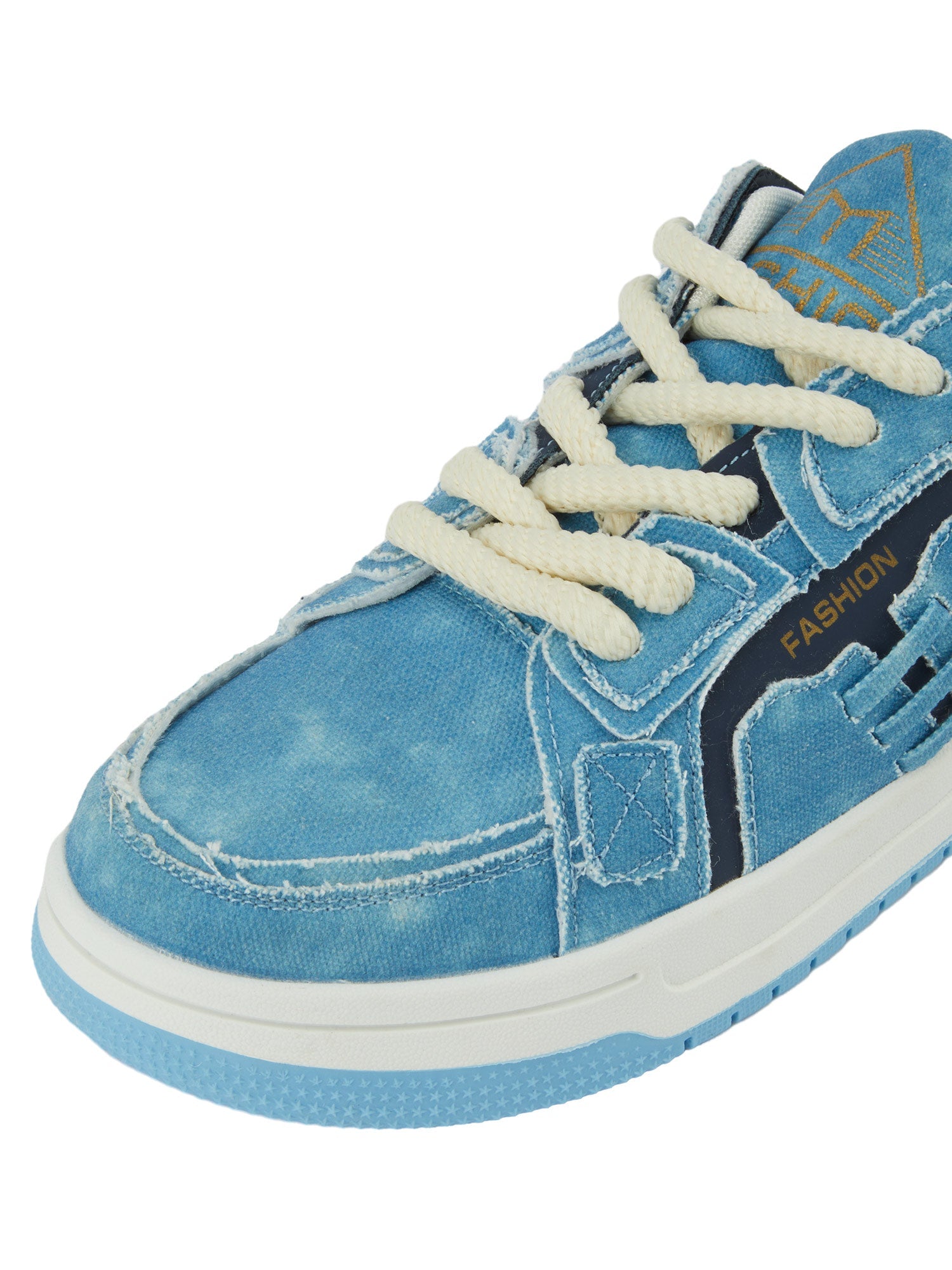 Shredded Denim Patchwork Sneakers - sneakerhillcom